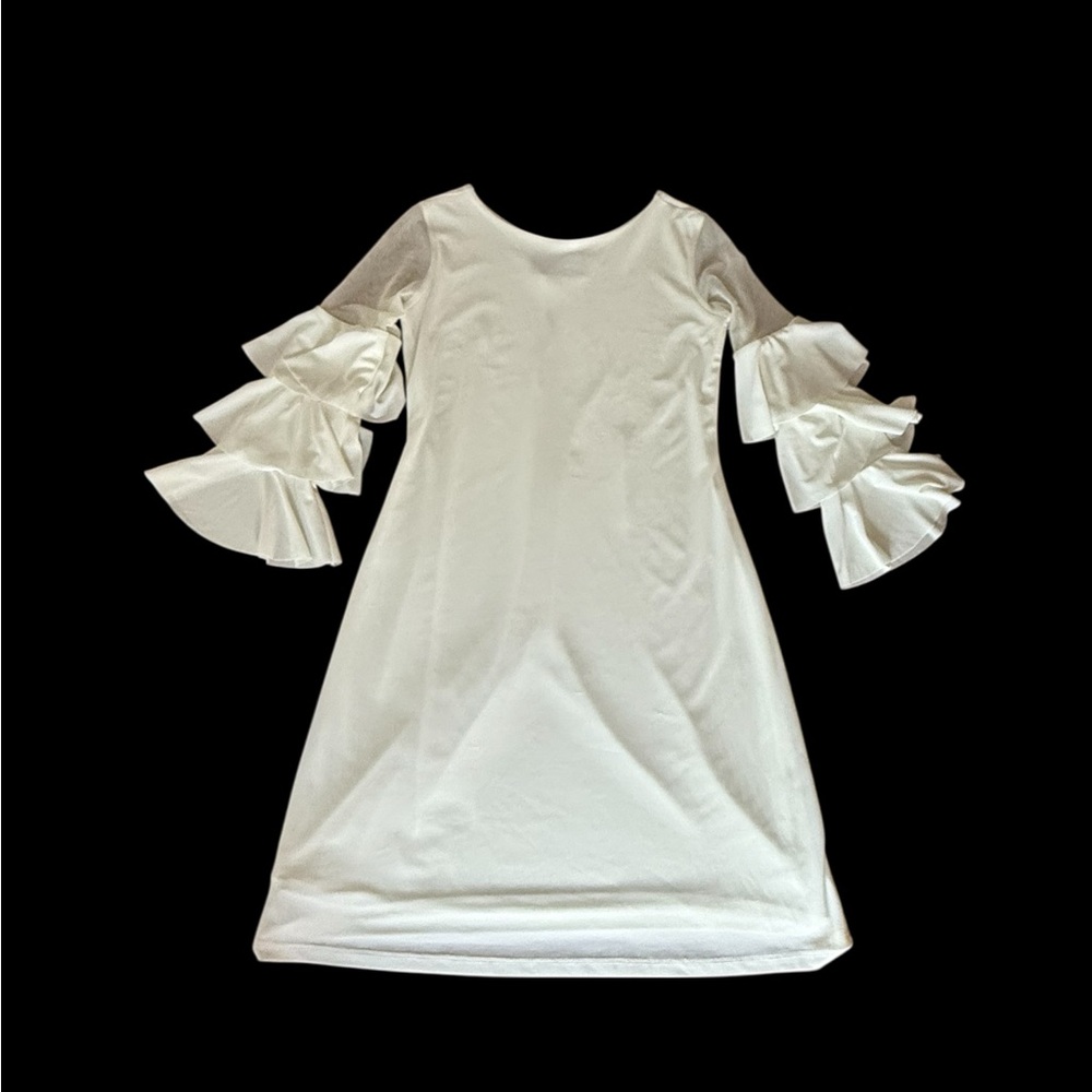Un Deux Trois White Tiered Ruffle Sleeve Dress New Without Tags Size 14